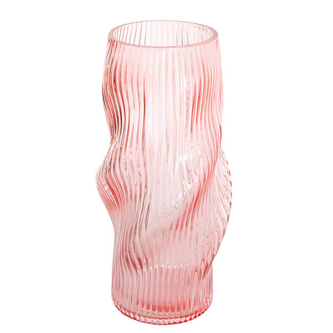 Glass Ripple Twist High Vase Dusty Pink (15x30cmH)