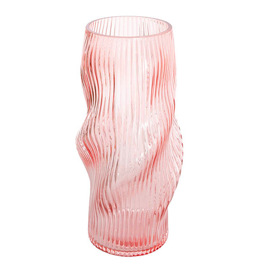 Glass Ripple Twist High Vase Dusty Pink (15x30cmH)