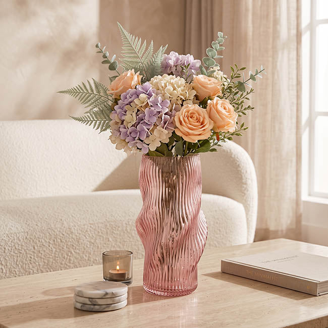 Glass Ripple Twist High Vase Dusty Pink (15x30cmH)