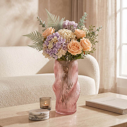 Glass Ripple Twist High Vase Dusty Pink (15x30cmH)