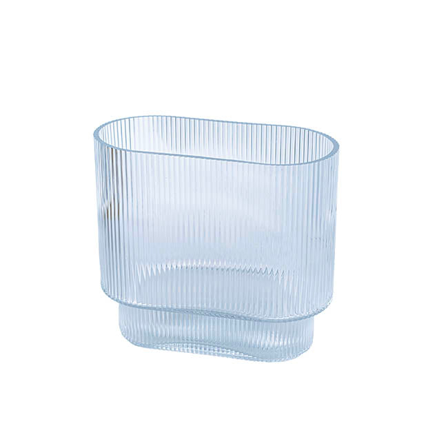 Glass Ribbed Flat Oval Vase Dark Blue (9x20x18cmH)