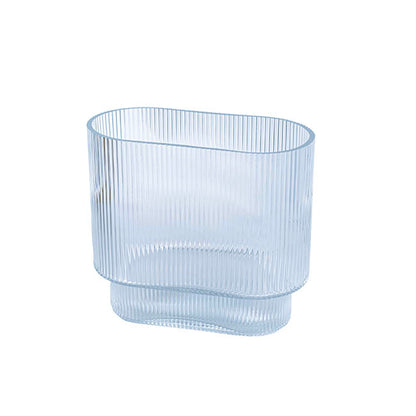Glass Ribbed Flat Oval Vase Dark Blue (9x20x18cmH)
