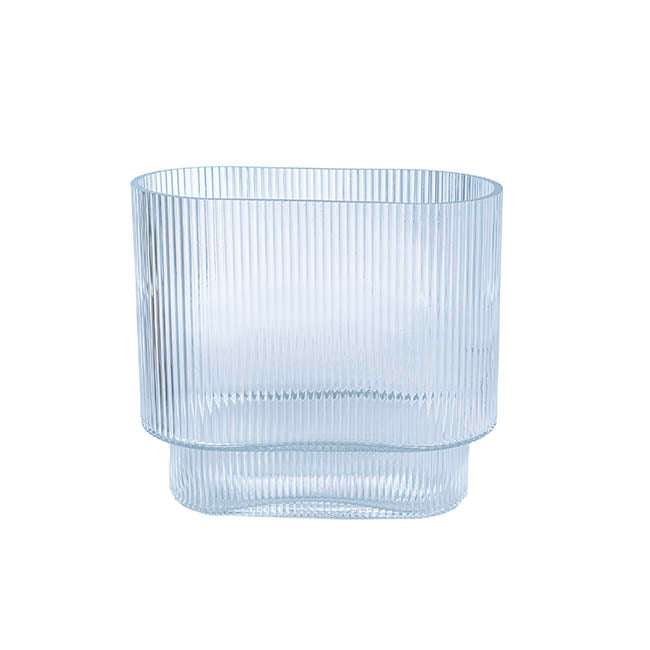 Glass Ribbed Flat Oval Vase Dark Blue (9x20x18cmH)