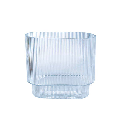 Glass Ribbed Flat Oval Vase Dark Blue (9x20x18cmH)