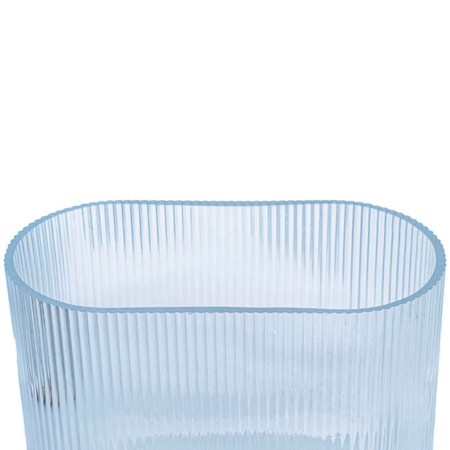 Glass Ribbed Flat Oval Vase Dark Blue (9x20x18cmH)