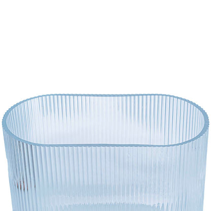 Glass Ribbed Flat Oval Vase Dark Blue (9x20x18cmH)