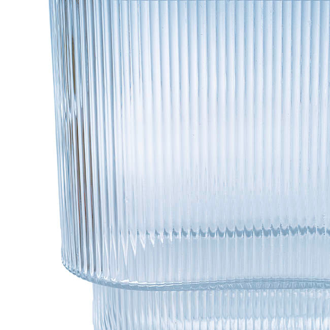 Glass Ribbed Flat Oval Vase Dark Blue (9x20x18cmH)