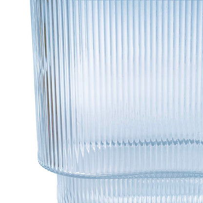 Glass Ribbed Flat Oval Vase Dark Blue (9x20x18cmH)