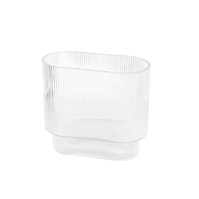 Glass Ribbed Flat Oval Vase Clear (9x20x18cmH)