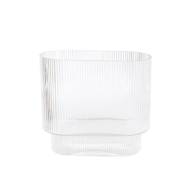 Glass Ribbed Flat Oval Vase Clear (9x20x18cmH)