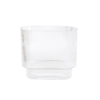 Glass Ribbed Flat Oval Vase Clear (9x20x18cmH)