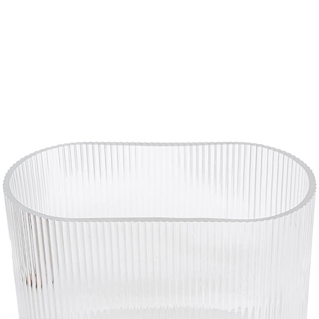 Glass Ribbed Flat Oval Vase Clear (9x20x18cmH)
