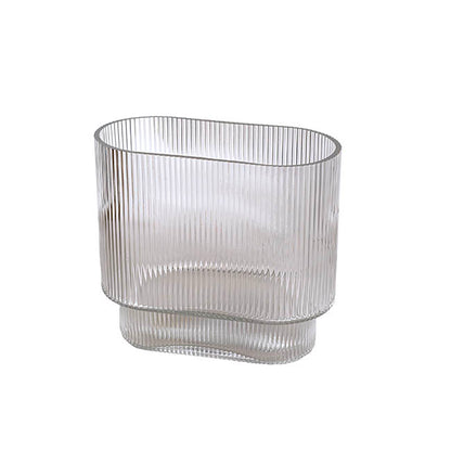 Glass Ribbed Flat Oval Vase Dark Grey (9x20x18cmH)