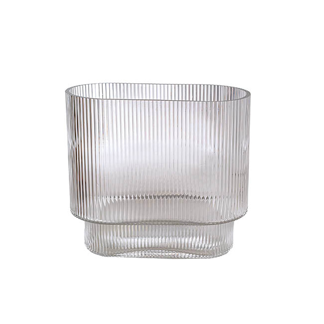 Glass Ribbed Flat Oval Vase Dark Grey (9x20x18cmH)