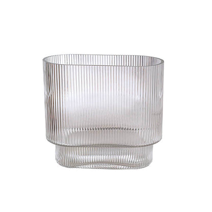 Glass Ribbed Flat Oval Vase Dark Grey (9x20x18cmH)