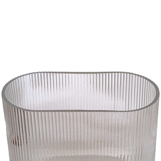 Glass Ribbed Flat Oval Vase Dark Grey (9x20x18cmH)