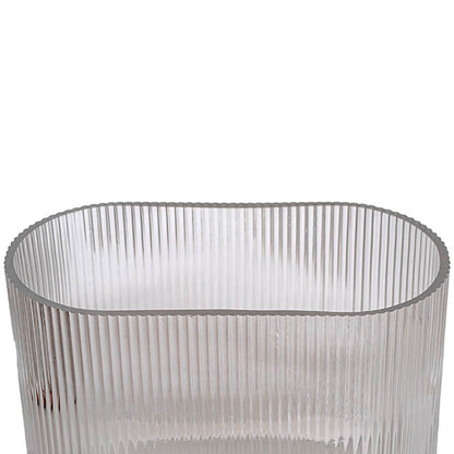 Glass Ribbed Flat Oval Vase Dark Grey (9x20x18cmH)