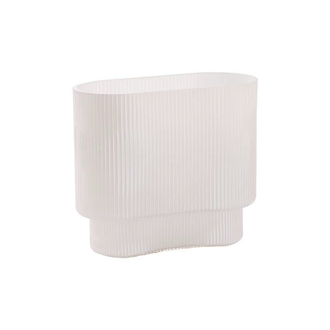 Glass Ribbed Flat Oval Vase White (9x20x18cmH)