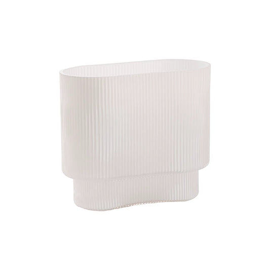 Glass Ribbed Flat Oval Vase White (9x20x18cmH)