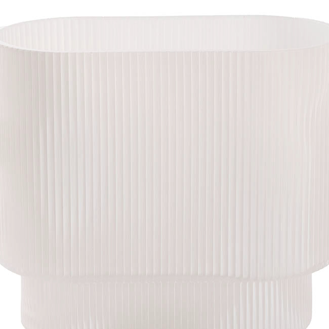 Glass Ribbed Flat Oval Vase White (9x20x18cmH)