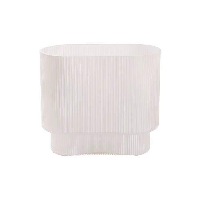 Glass Ribbed Flat Oval Vase White (9x20x18cmH)