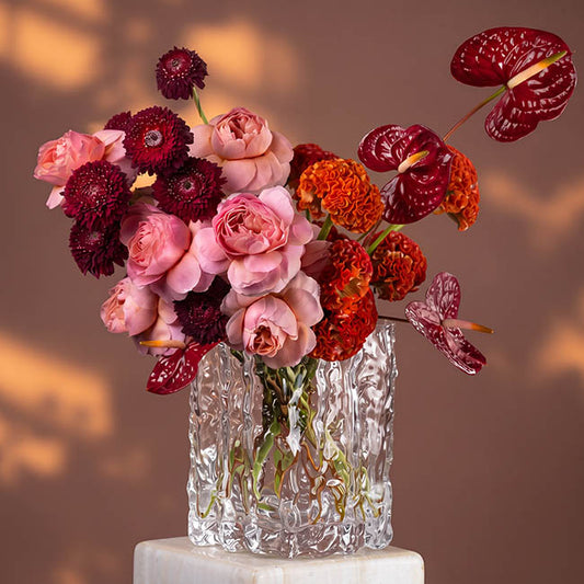 Glass Ripple Diamond Texture Vase Clear (15x22cmH)