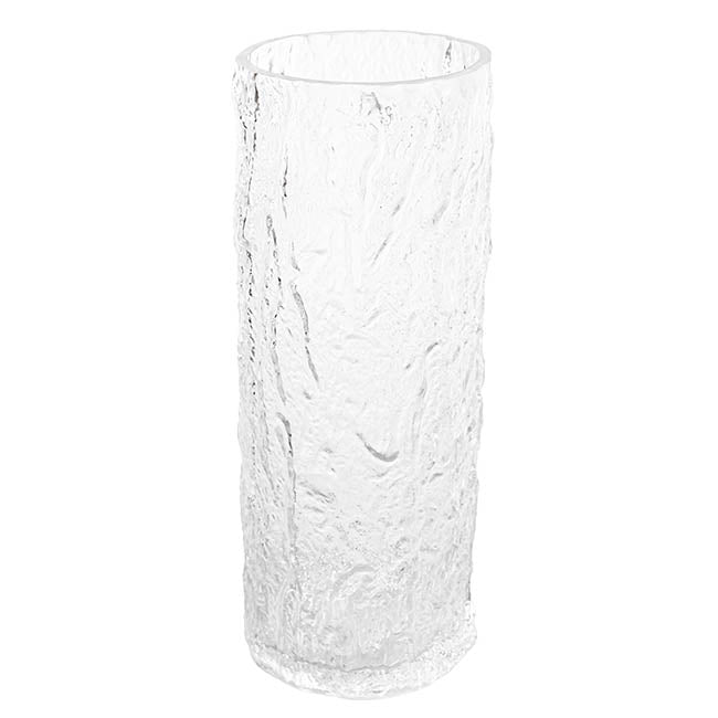Glass Ripple Cylinder Texture Vase Clear (12x30cmH)