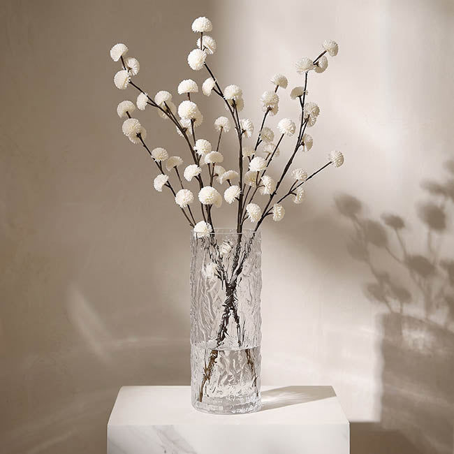 Glass Ripple Cylinder Texture Vase Clear (12x30cmH)