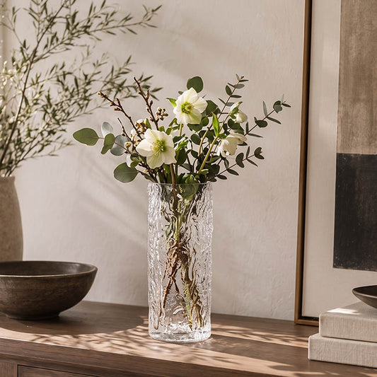 Glass Ripple Cylinder Texture Vase Clear (10x25cmH)