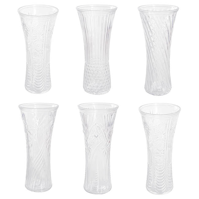 Glass Concaved Vase Clear (15Dx35cmH) Assorted Box of 6
