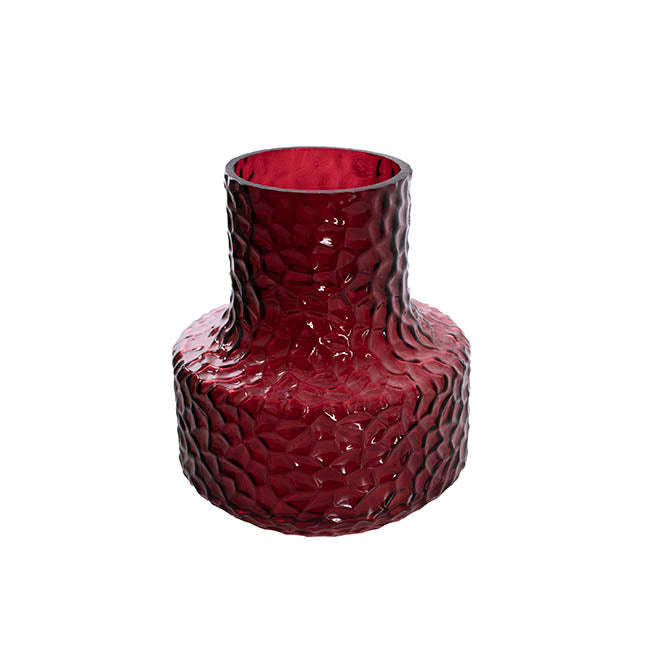 Glass Vintage Hammered Vase Burgundy (9x15x18cmH)