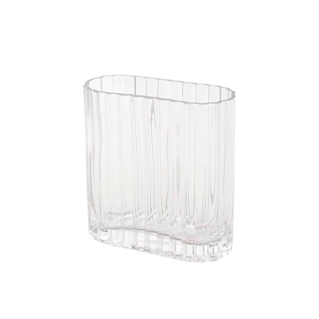 Glass Concordia Vase Oval Ribbed (14Dx7Wx14cmH)