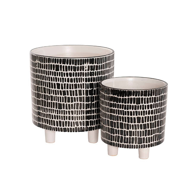 Home Accents Plant Pot Black Tile Set 2 (20.5Dx20.5cmH)