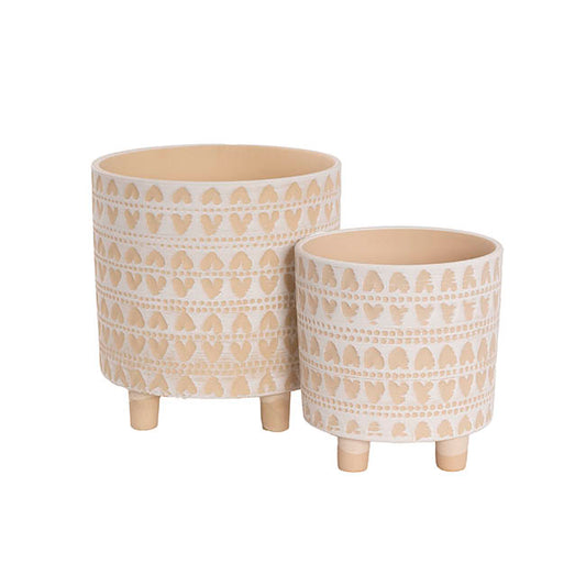 Home Accents Plant Pot Cream Patterned Set 2 (20.5Dx20.5cmH)
