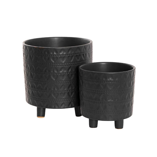 Home Accents Plant Pot Black Leaves Set 2 (20.5Dx20.5cmH)