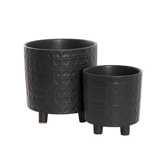 Home Accents Plant Pot Black Leaves Set 2 (20.5Dx20.5cmH)