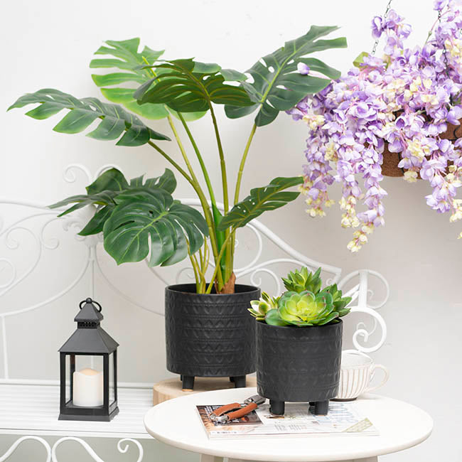 Home Accents Plant Pot Black Leaves Set 2 (20.5Dx20.5cmH)