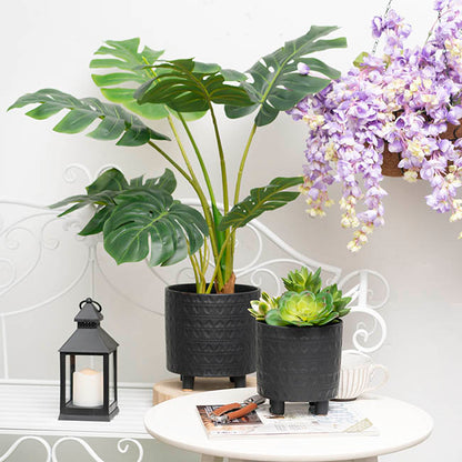 Home Accents Plant Pot Black Leaves Set 2 (20.5Dx20.5cmH)