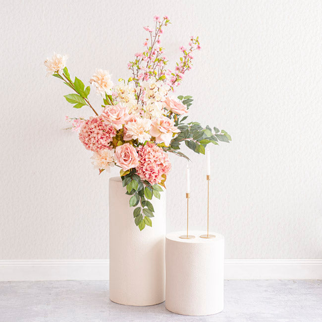 Fibreglass Plinth Round Limestone White (33cmDx71cmH)