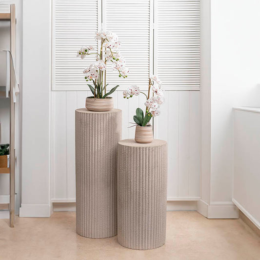 Fibreglass Ripple Plinth Round Limestone Nude (33cmDx71cmH)