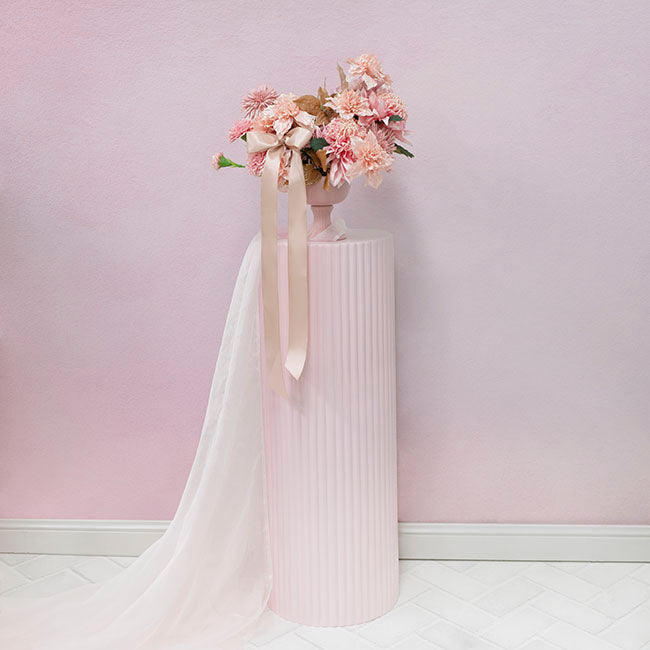 Fibreglass Ripple Plinth Round Matte Baby Pink (33cmDx91cmH)