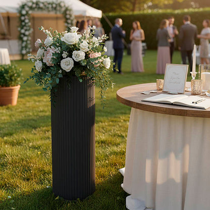 Fibreglass Ripple Plinth Round Matte Black (33cmDx91cmH)