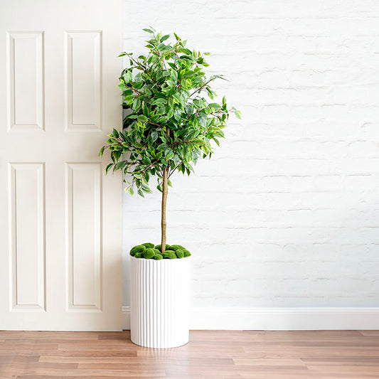 Fibreglass Ripple Plinth Round Matte White (32cmDx50cmH)