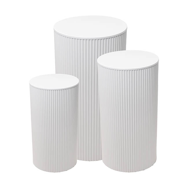 Ripple Plinth Round Metal Set 3 White (60/75/90cmH)