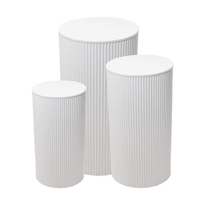 Ripple Plinth Round Metal Set 3 White (60/75/90cmH)