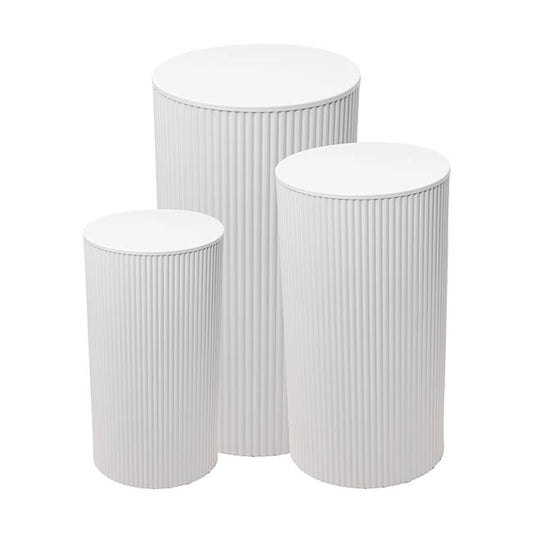 Ripple Plinth Round Metal Set 3 White (60/75/90cmH)