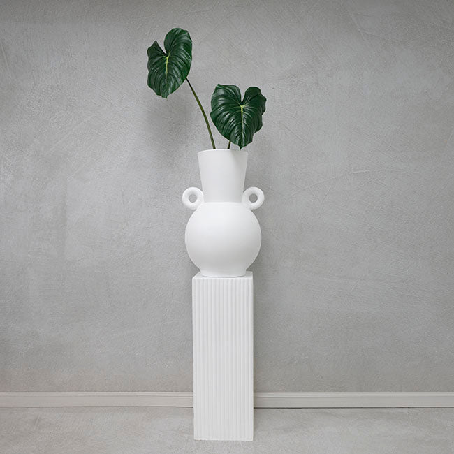Fibreglass Square Ripple Plinth Matte White (33x33x91cmH)