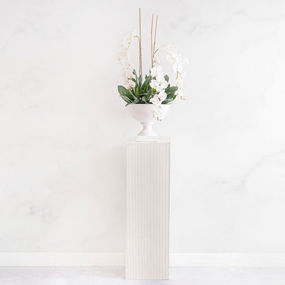 Fibreglass Square Ripple Plinth Gloss White (33x33x91cmH)