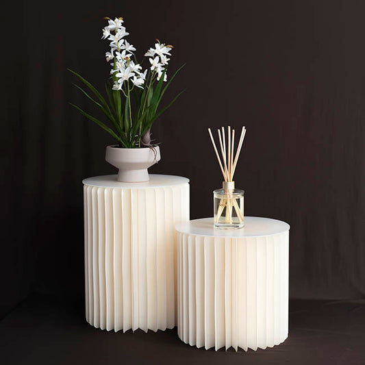 Foldable Paper Round Plinth Set2 Buttercream (30x30cmH&40cmH