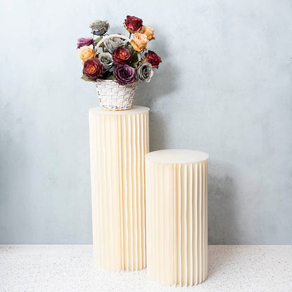 Foldable Paper Round Plinth Set2 Buttercream (30x60cmH&80cmH